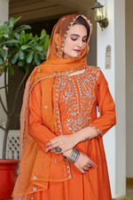 Thumbnail for The52 Women's Beautiful Vichitra Fabric Embroidery Work Flared Anarkali Pant and Dupatta Set - Distacart