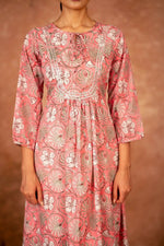 Thumbnail for Joban Fashion Pink Floral Hand Block Printed Cotton Kurta Pant Set - Distacart