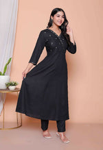 Thumbnail for Miravan Womens Black Mirror Work Angrakha Kurta And Palazzo Set - Distacart