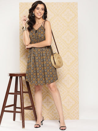 Yufta Abstract Printed Shoulder Straps A-Line Dress