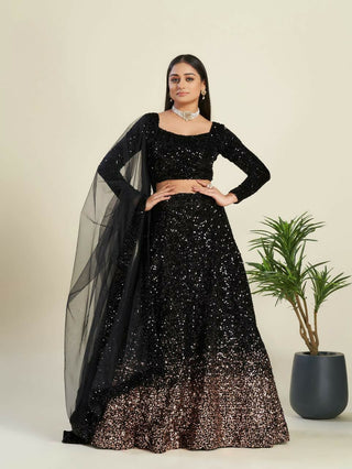 Jyoti Fashion Women's Black Velvet Heavy Sequins Semi Stitched Designer Lehenga Choli Set - Distacart