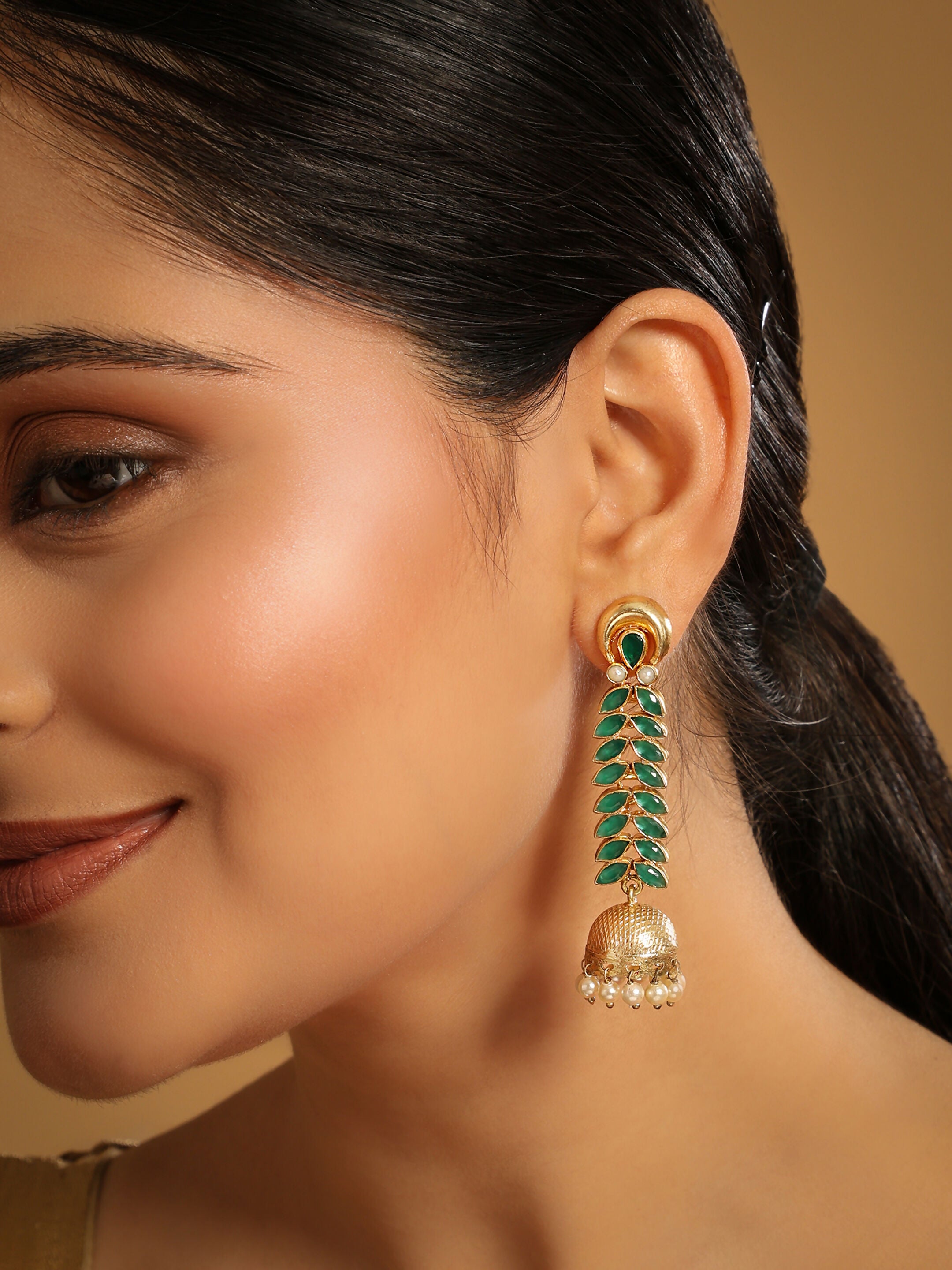 Nuyug 22K Gold Plated Green Fern Earrings