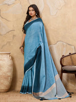 Thumbnail for Astita Sky Blue Linen Saree