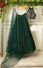 Thumbnail for Jyoti Fashion Bottle Green Sequence Embroidery Georgette Designer Lehenga Choli with Dupatta - Distacart