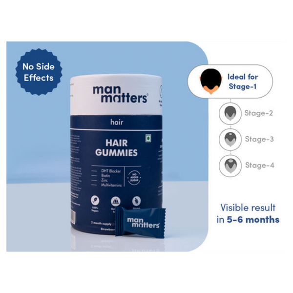 Man Matters Biotin Nourish Hair Gummies - Strawberry Flavor With Zinc & Multivitamins - Distacart