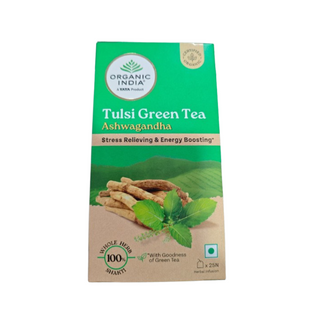 Organic India Tulsi Green Tea Ashwagandha - Herbal Sleep Tea, Caffine Free - Distacart