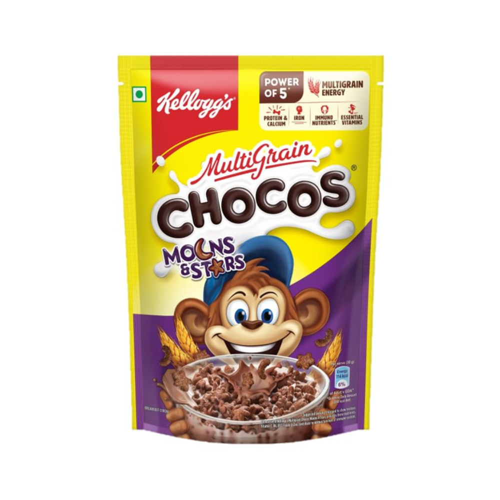 Kellogg's Multigrain Chocos Moons & Stars, High In Calcium & Protein,Essential Vitamins,Iron & Immuno Nutrients - Distacart