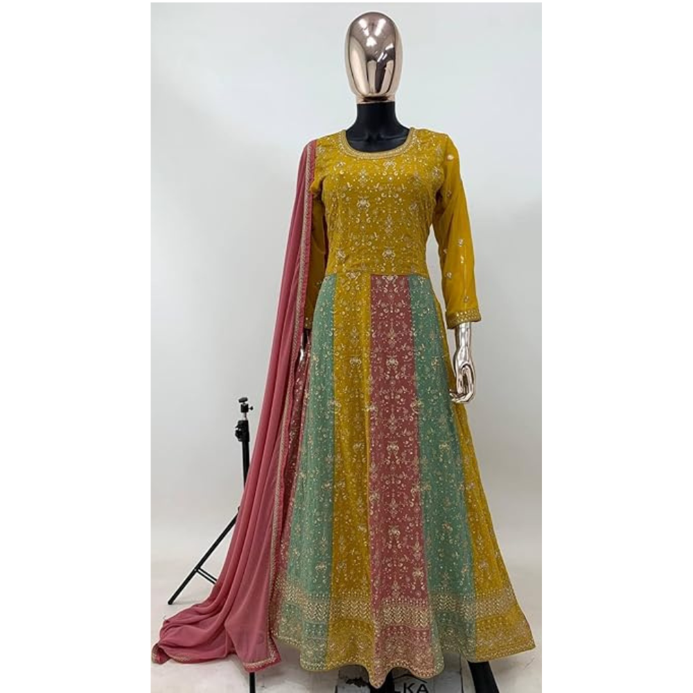 Teeya Creation Multi Colour Faux Georgette Heavy Embroidery Sequence Work Fully Stitched Salwar Suit