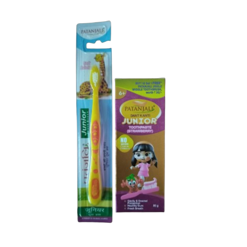 Patanjali Oral Care Combo (Dant KantiJunior Dental Cream 100GM + Junior Tooth Brush) - Distacart