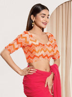 Thumbnail for Joban Fashion Orange Chiffon Padded Blouse With Square Neck Elbow Sleeves - Distacart