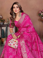 Thumbnail for Aastha Fashion Pink Pure Dola Silk Handmade Original Bandhej Saree - Distacart