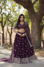 Thumbnail for Preksha Creation Faux Blooming With Heavy Sequins & Thread Embroidered Work Women Lehenga Choli - Wine - Distacart