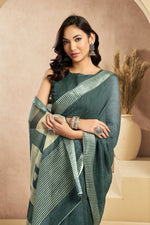 Thumbnail for Vastranavya Morpeach Digital Printed Linen Ready To Wear Pocket Saree with Unstitched Blouse - Distacart