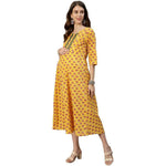 Thumbnail for Anubhutee Women's Cotton Knee-Length Floral Printed Maternity A-Line Midi Yellow Dress - Distacart