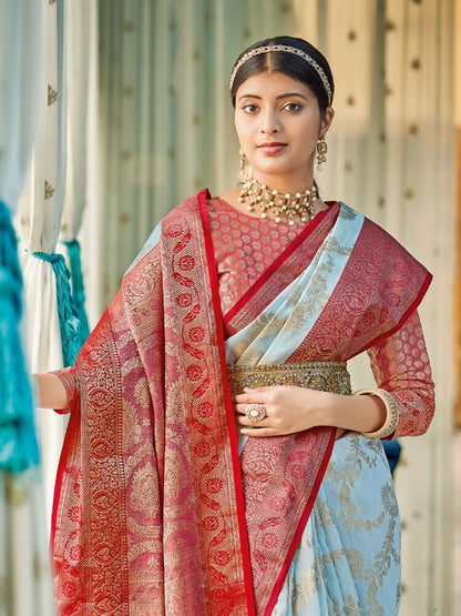 Shree Shyam Fashion Linen Cotton Sky Blue Saree - Distacart