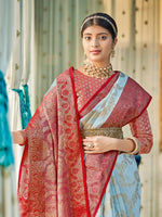 Thumbnail for Astita Linen Cotton Sky Blue Saree