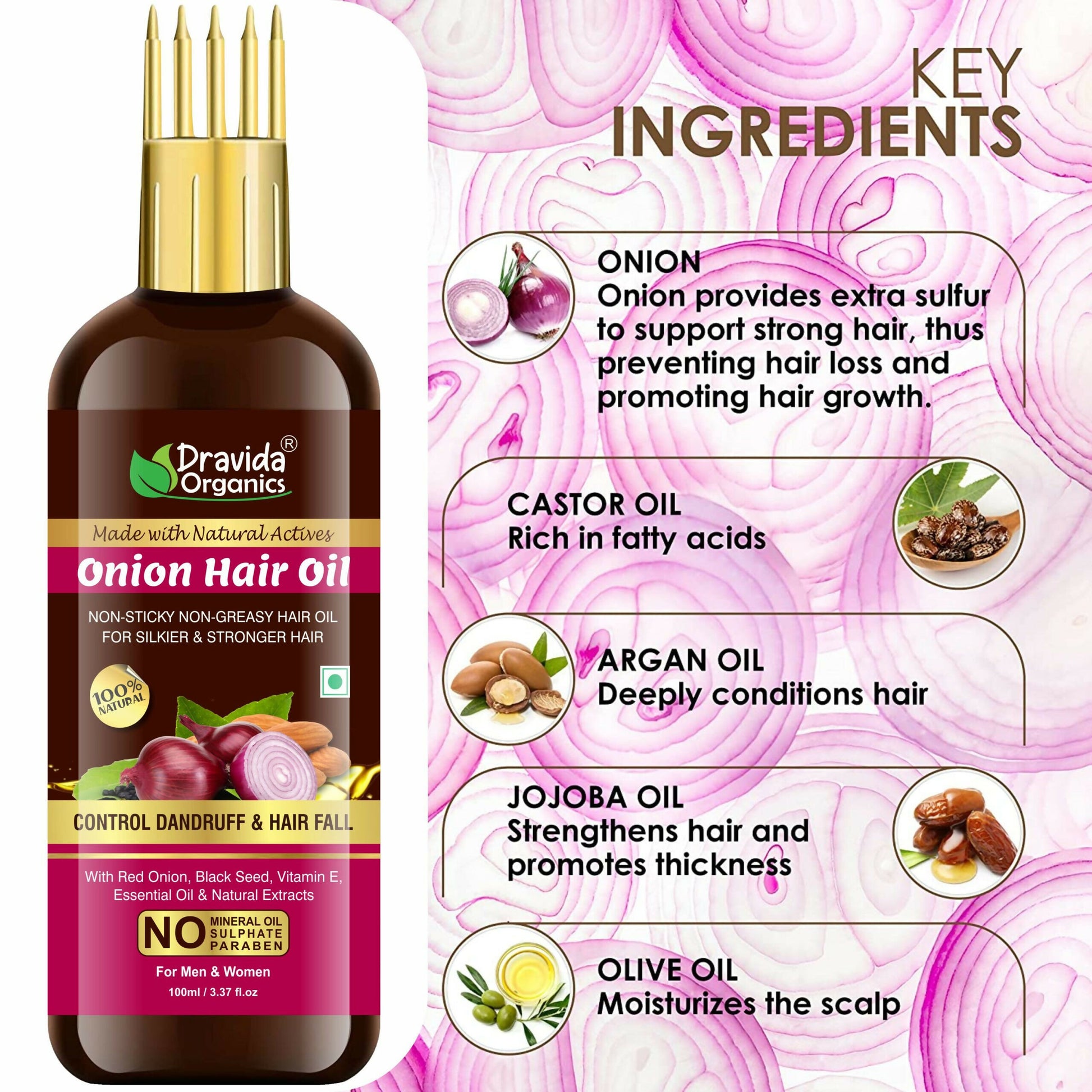 Dravida Organics Onion Hair Oil with Onion & Black Seed - Dista