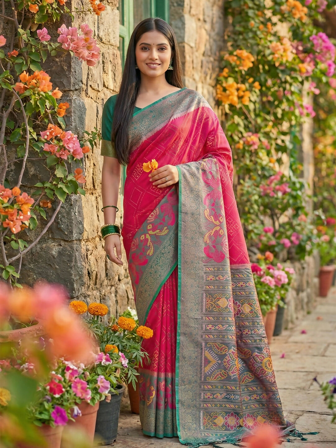 Shree Shyam Fashion Pink Pochampally Silk Saree - Distacart