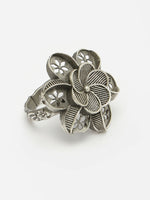 Thumbnail for NVR Women's Silver-Toned Floral Shape Adjustable Finger Ring - Distacart