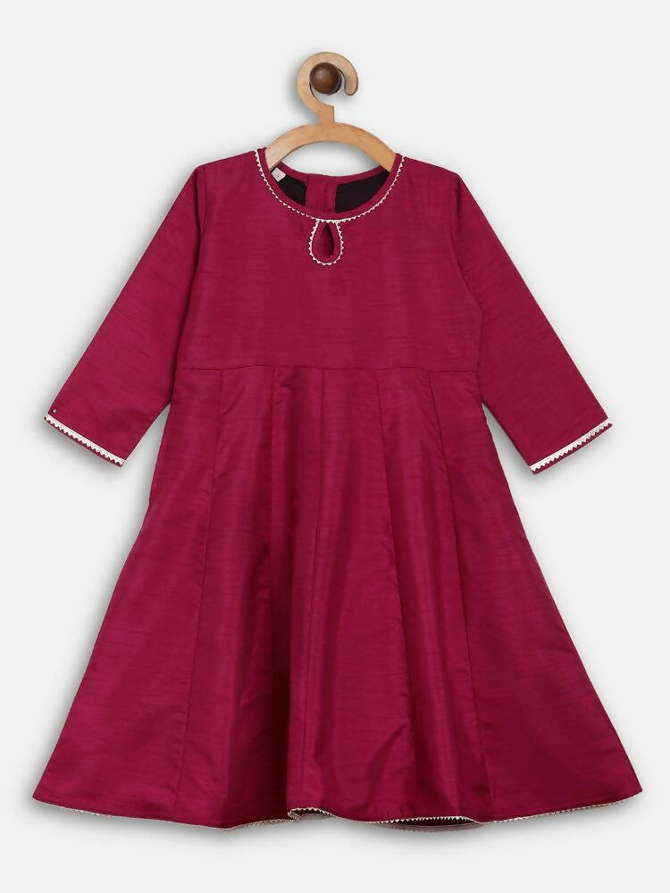 Ahalyaa Wine Poly Silk Curved Kids Kurta Palazzo Set With Bottom For Girls - Distacart