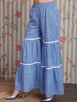 Thumbnail for Ode by House of Pataudi Floral Printed Pure Cotton Straight Kurti with Sharara & With - Distacart