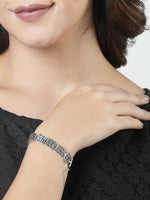 Thumbnail for NVR Women American Diamond Rhodium-Plated Link Bracelet - Distacart