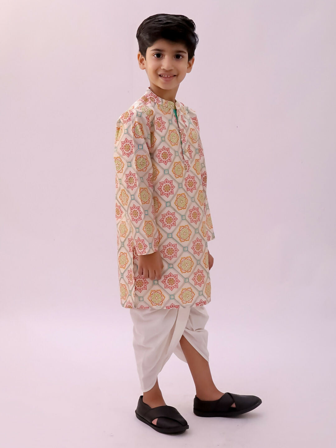 Lil Drama Mishti Off White Kurta Dhoti Set For Boys