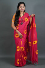Thumbnail for Exclusive Collection Red Pure Cotton Saree With Sunflower Design