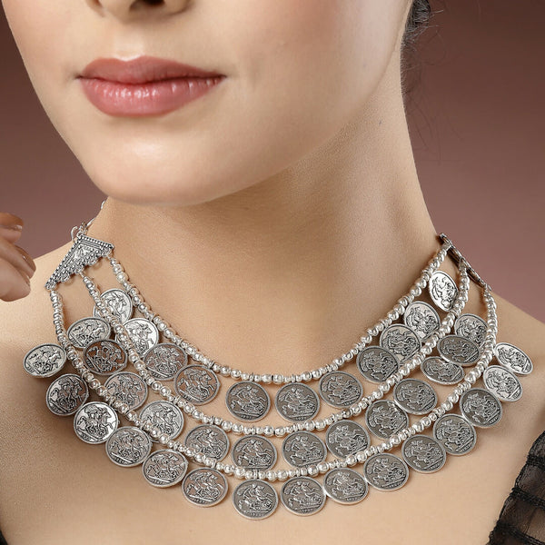 NVR Women's 3 Layered Artificial Beads German Silver Oxidised Necklace - Distacart