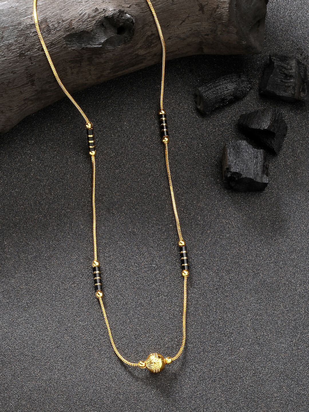 NVR Women's Set of 2 Black Gold-Polished & Beaded Mangalsutra - Distacart