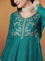 Thumbnail for The52 Rama Women's Beautiful Vichitra Silk Fabric Embroidered Work Flared Anarkali Pant and Dupatta Set - Distacart