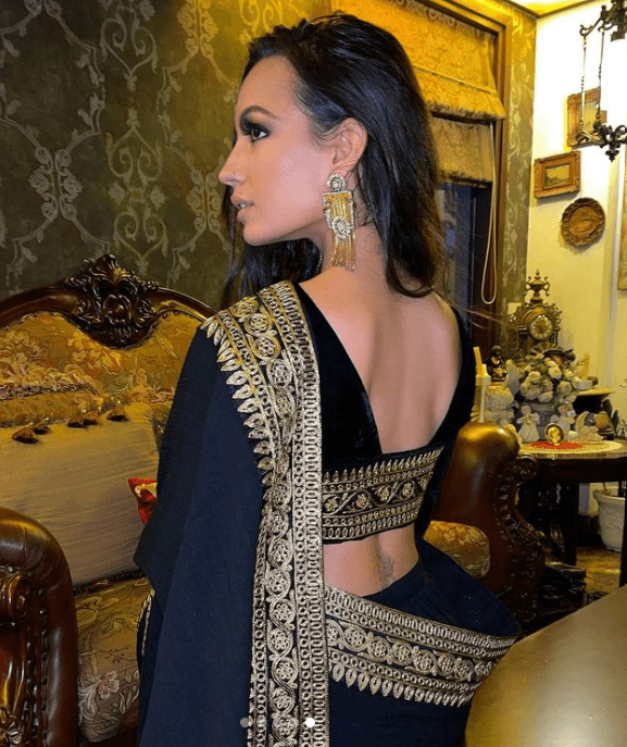 trueBrowns Black Velvet Embroidered Lace Blouse - Distacart