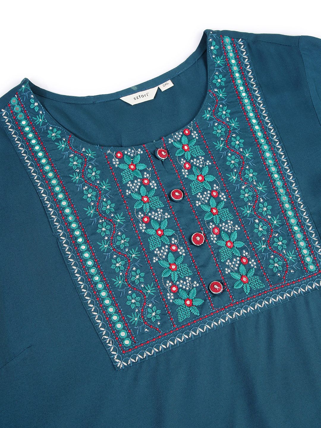 Sztori Plus Size Floral Yoke Design Thread Work Straight Kurta - Distacart