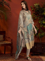Thumbnail for Anouk Floral Embroidered Zardozi Pure Silk Straight Kurta With Trousers & Dupatta