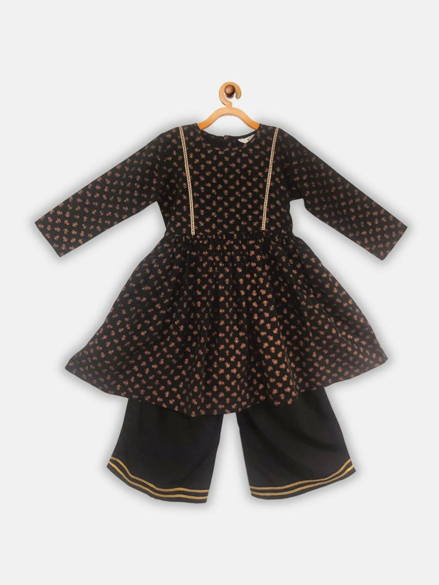 Ahalyaa Black Color Crepe Printed kids Kurta Palazzo Set For Girls - Distacart