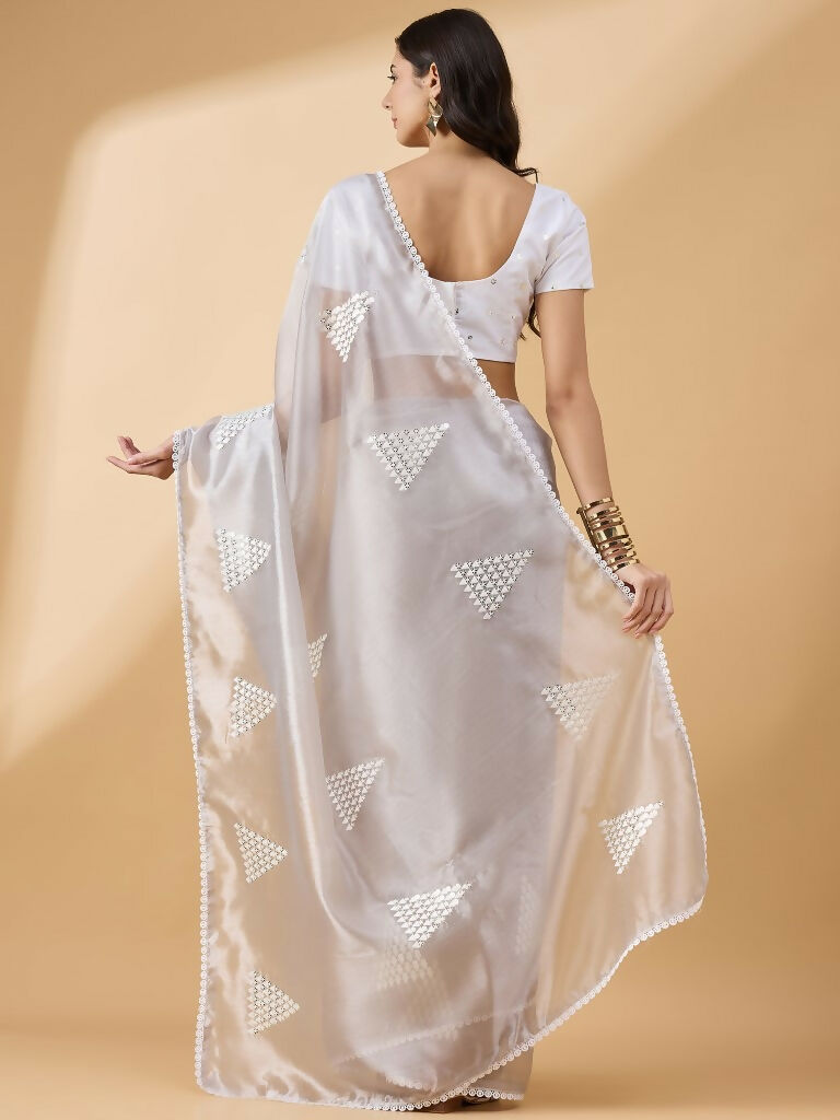 Grey Tissue Slub Embroidered Saree with Unstitched Blouse - Vairagi - Distacart