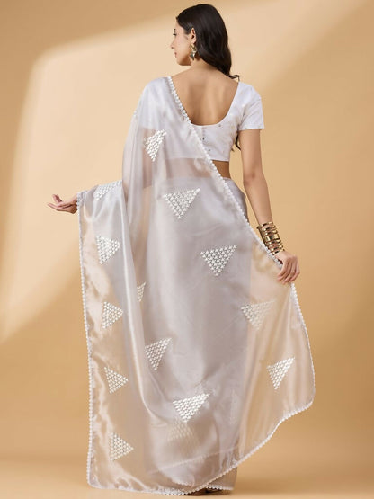 Grey Tissue Slub Embroidered Saree with Unstitched Blouse - Vairagi - Distacart
