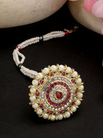 Thumbnail for NVR Women's Gold-Polished CZ Stone-Studded Borla Maang Tikka - Distacart