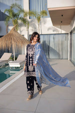 Thumbnail for Teeya Creation Womens New Fancy Velvet With Rich Zari Embroidered Work Kurta Set - Dista