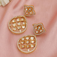 Thumbnail for Jhallar Kundan and Diamond Dangler Earrings (Gold) - Ruby Raang - Distacart