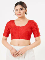 Thumbnail for Joban Fashion Red Taffeta Silk Elbow Sleeveless Front Open Blouse
