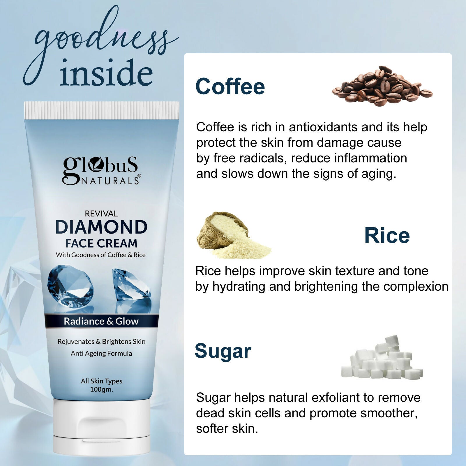 Globus Naturals Revival Diamond Face Cream, Suitable For All Skin Types - Distacart