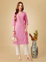 Thumbnail for Jyoti Fashion Women's Pink Cotton Blend Embroidered Kurta Pant Set - Distacart