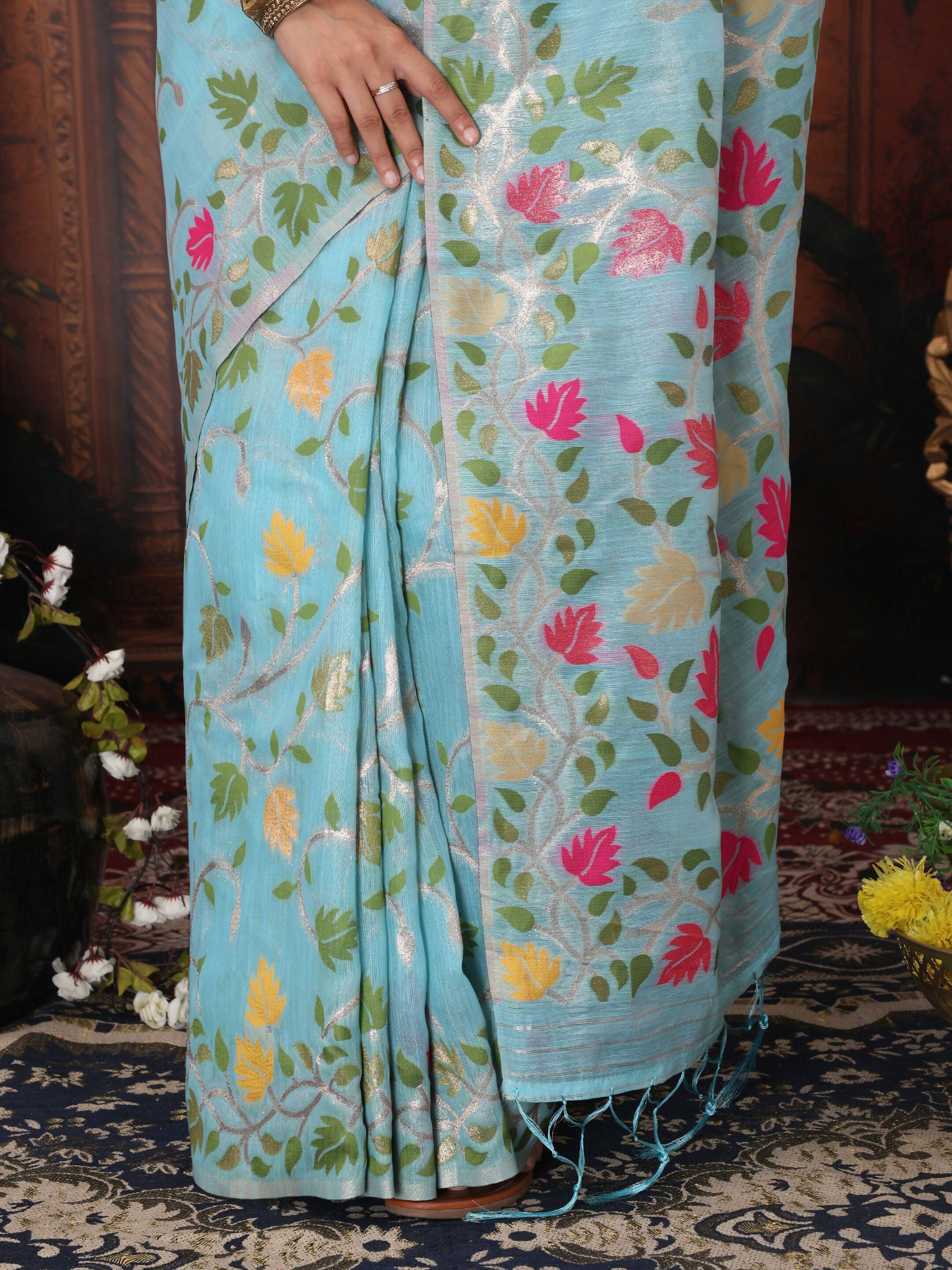 Astita Linen Cotton Sky Blue Saree