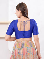 Thumbnail for Joban Fashion Royal-Blue Dupion Silk Elbow Sleeveless Front Open Blouse