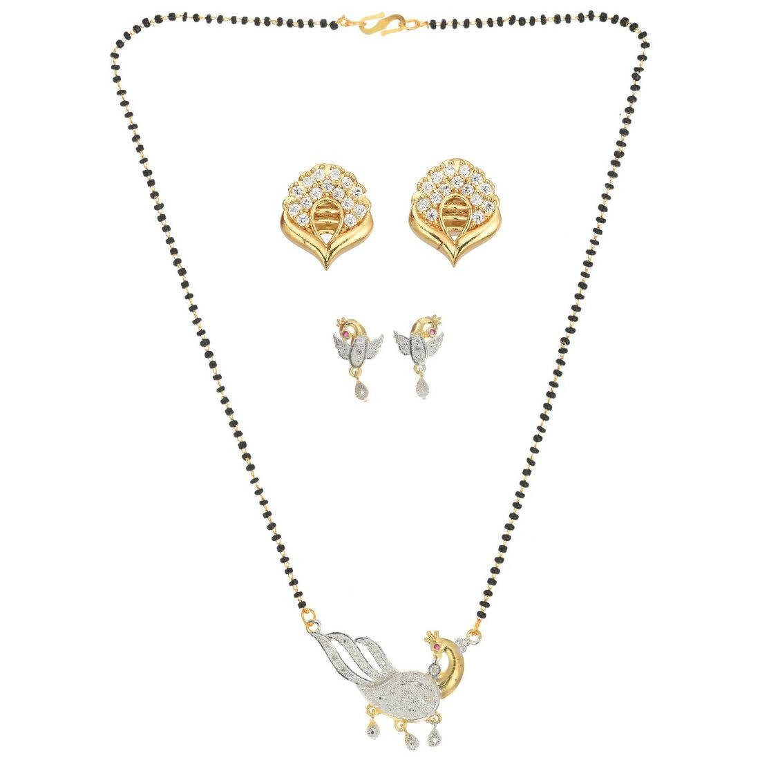 AanyaCentric Gold Plated Mangalsutra with Pendant, 2 Pair Earrings - Distacart
