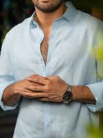 Thumbnail for Linen Sky Blue Pearl Drift Shirt By Hilo Design