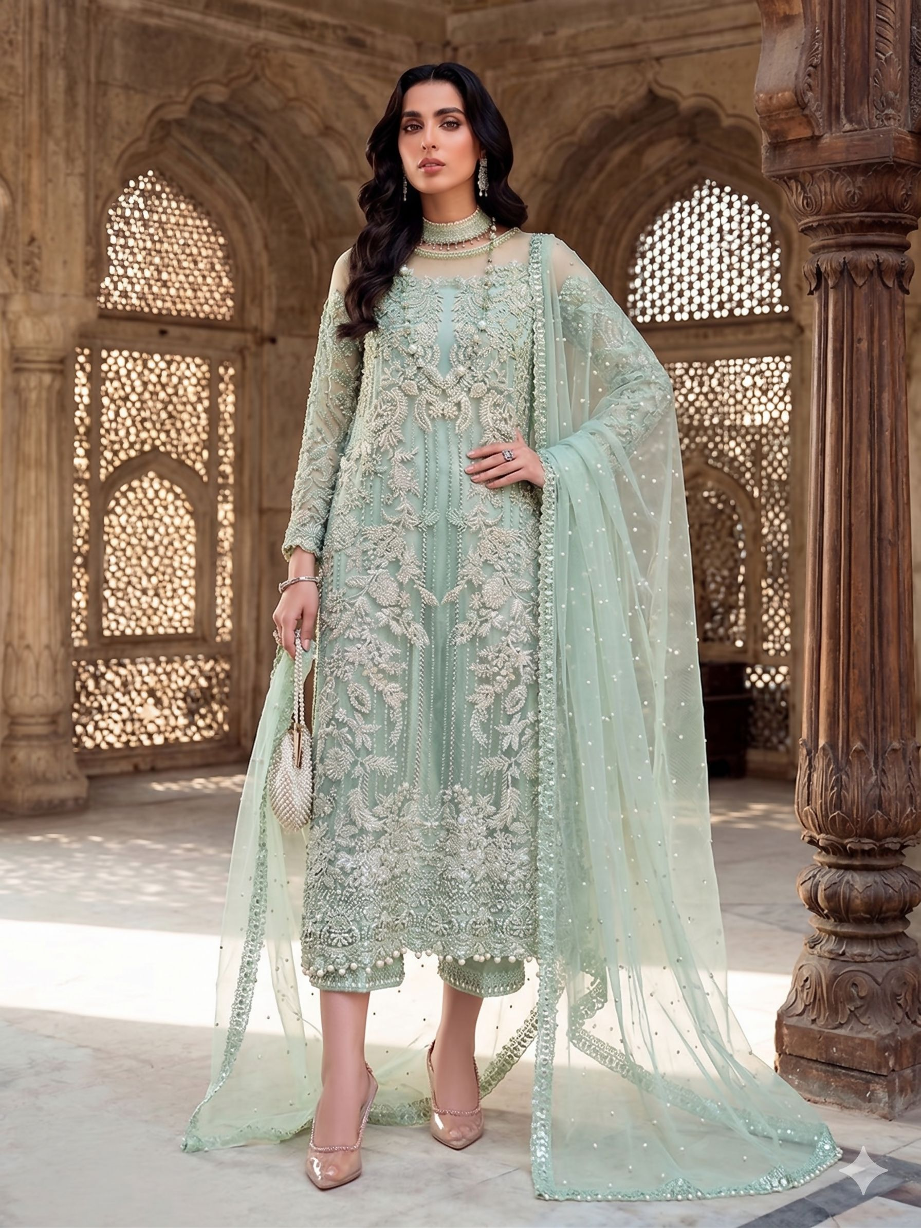 Teeya Creation Womens New Soft Net With Heavy Embroiedery With Sequence Work Kurta Set - Dista