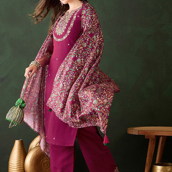 Sangria Embroidered Kurta & Trouser With Dupatta - Distacart