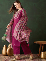 Thumbnail for Sangria Embroidered Kurta & Trouser With Dupatta